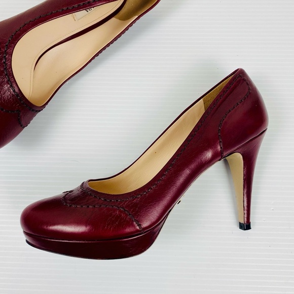 Prada Shoes - Prada Italian Leather Round Toe Oxford Stitch Burgundy Heels US 7 EU 37